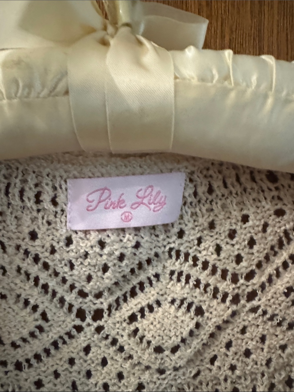 Pink Lily Cream Open-Front Crochet Fringe Cardigan Sweater - Picture 2 of 6